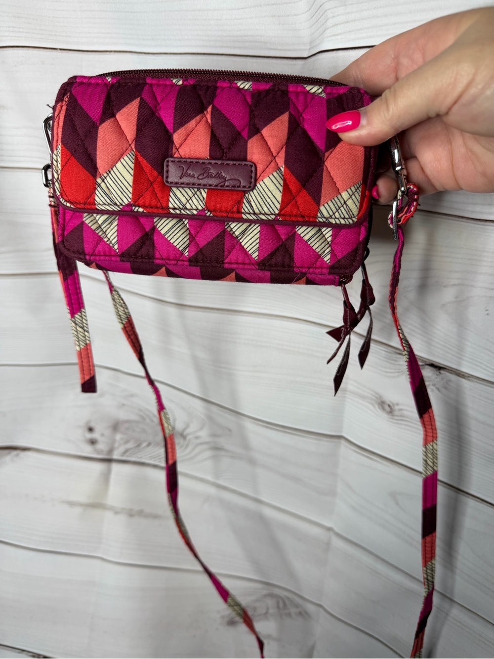 Vera Bradley Quilted Geo Crossbody in Pink and Coral